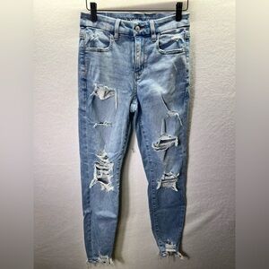 American Eagle Distressed Curvy Hi-Rise Jegging Jeans Womens 2 Blue Stretch 2219
